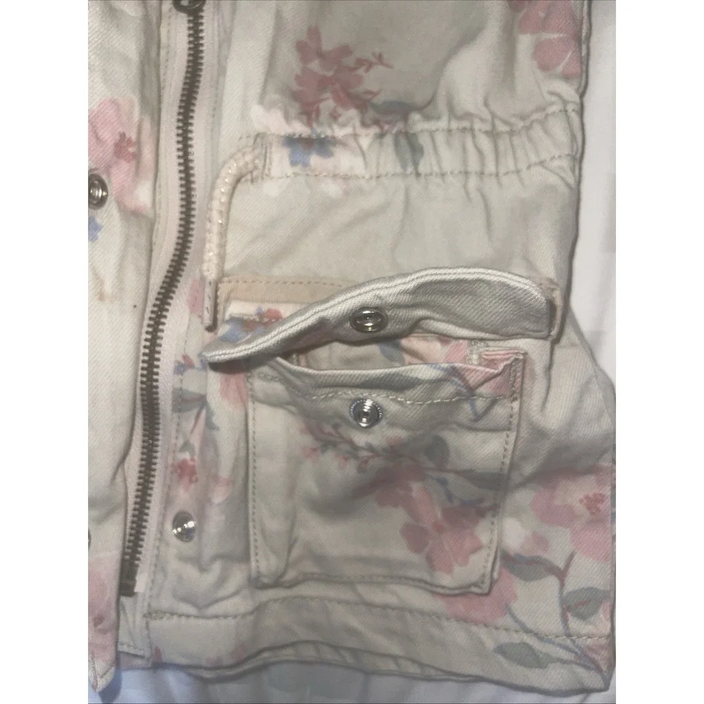 Girl 4T Oshkosh B'gosh Denim Jacket Beige Pink Blue Floral drawstring Waist